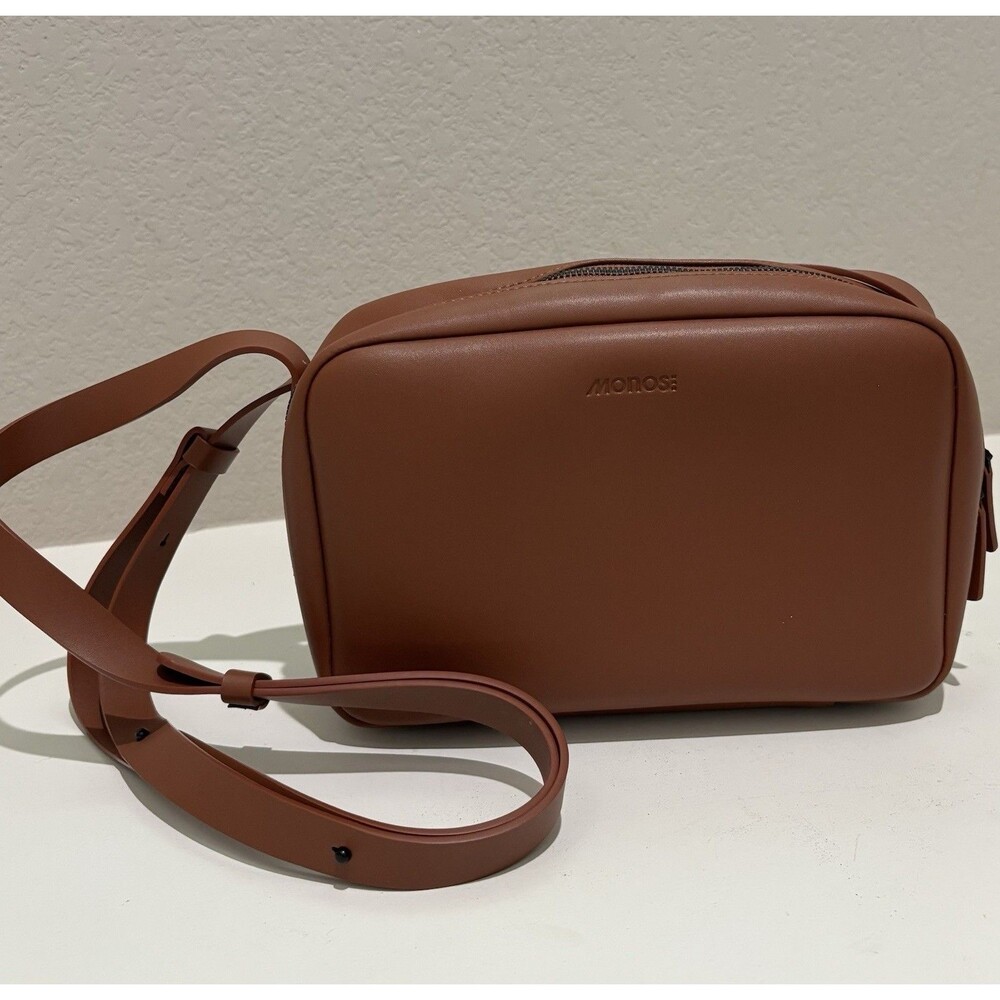 Monos Metro Crossbody Bag Mahogany Vegan Leather Travel Purse Excellent Cond